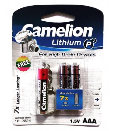 باتری نیم قلم کملیون همراه با چراغ قوه مدل Lithium P7 2XAAA FR03-L92