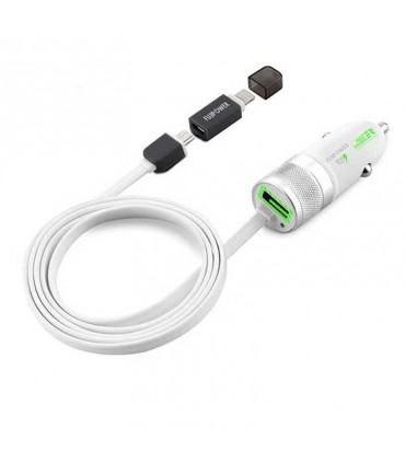 شارژر فندکی خودرو Fujipower Mini Fast Charger 1 USB MicroUSB/Lightning Cable