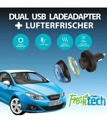 شارژر فندکی و خوش بو کننده هوا Freshtech 2USB